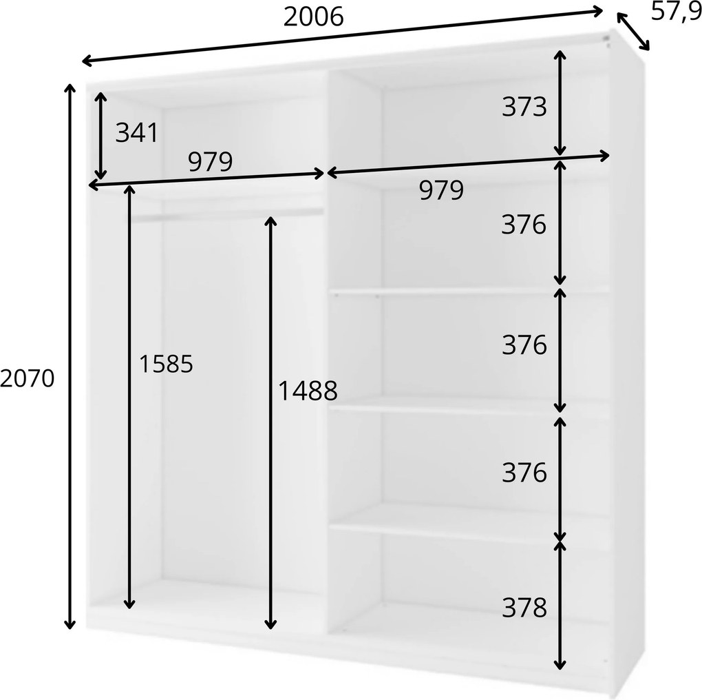 Szafa Przesuwna BELDEN 200,6 cm z Lustrem Szafa Dwudrzwiowa, Beż piaskowy
