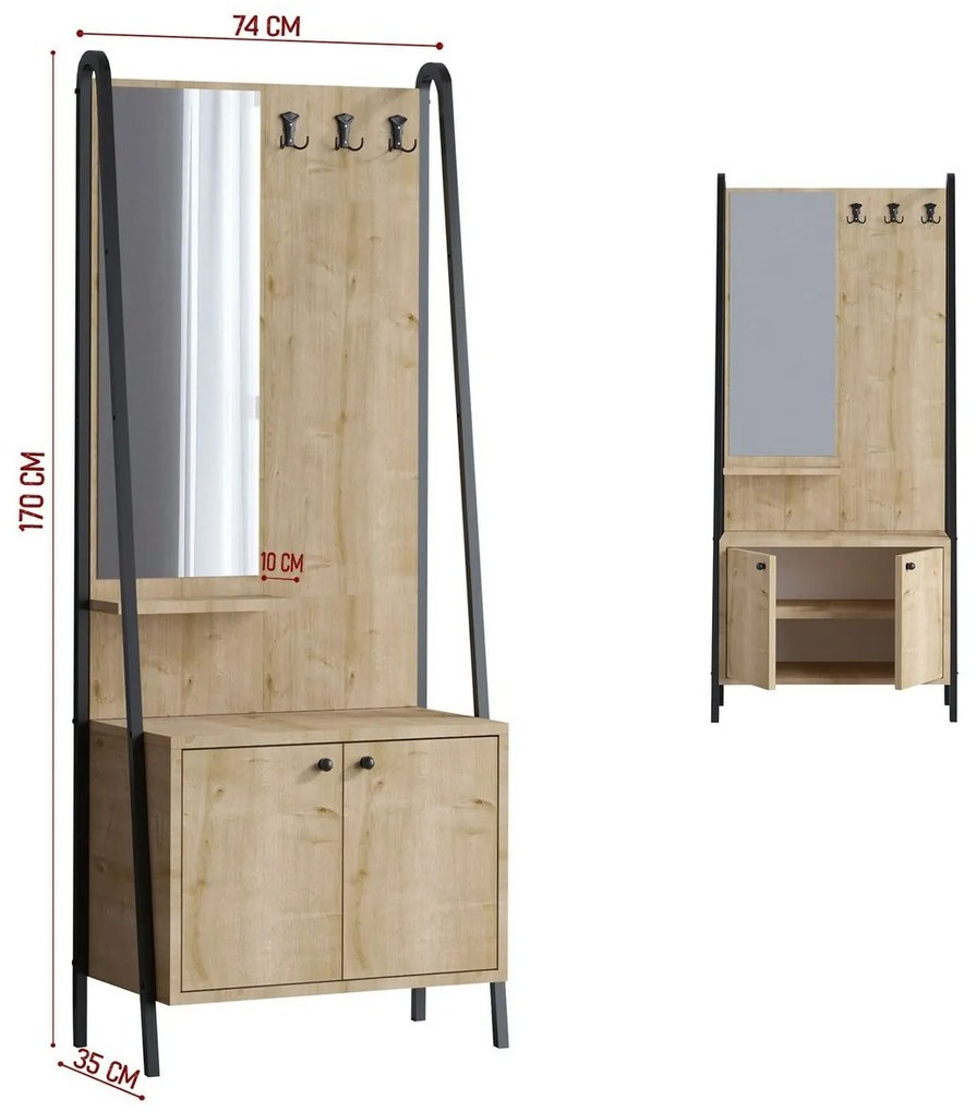 Wieszak z półką na buty Lumi Oak and Black