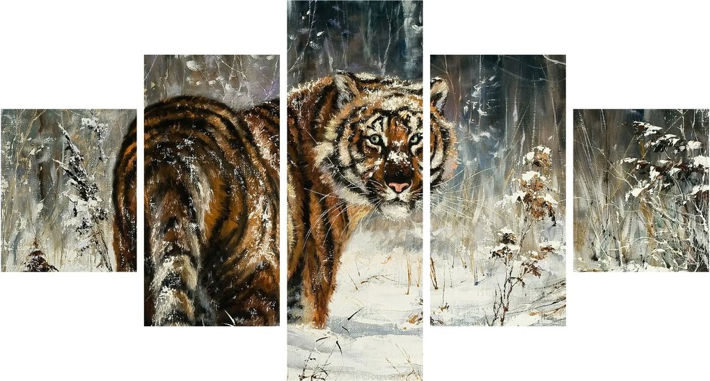Obraz - Tygrys w zaśnieżonym lesie, obraz olejny (125x70 cm)