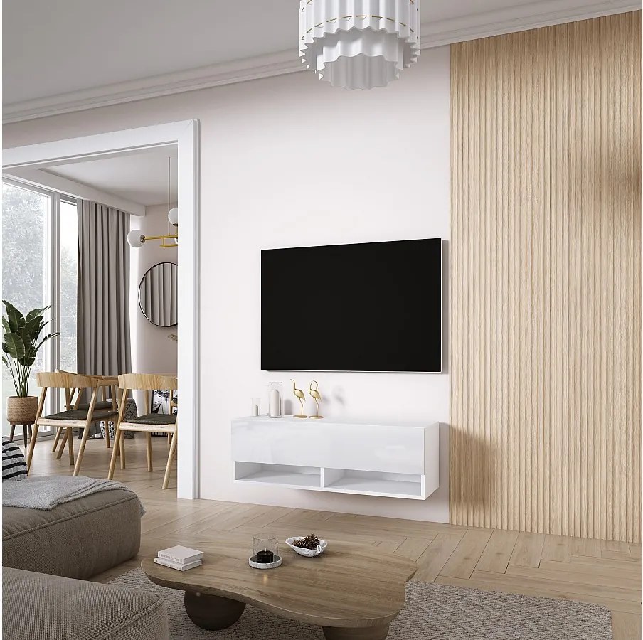 Szafka pod telewizor 100 cm Biały Mat / Biały Połysk, 100 × 32 × 34 cm