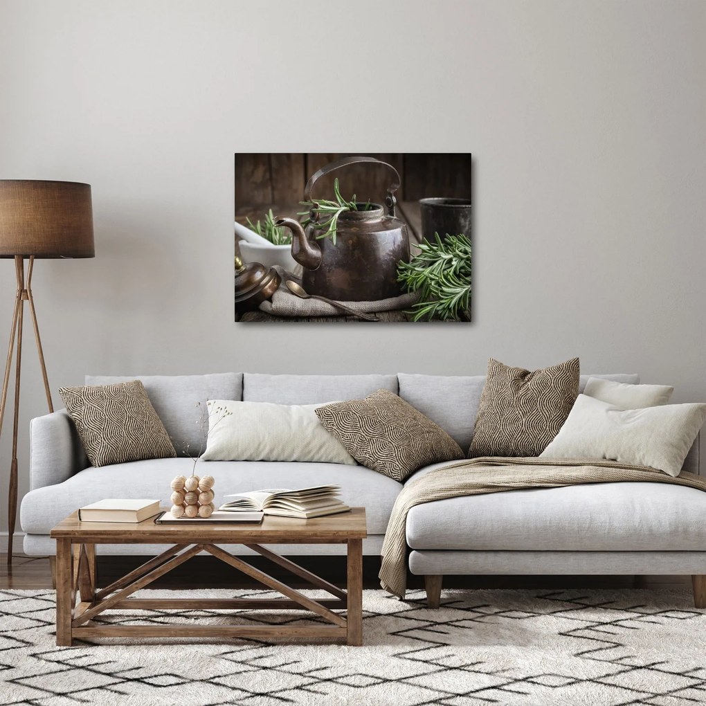 Obraz - Czajniczek z rozmarynem (70x50 cm)