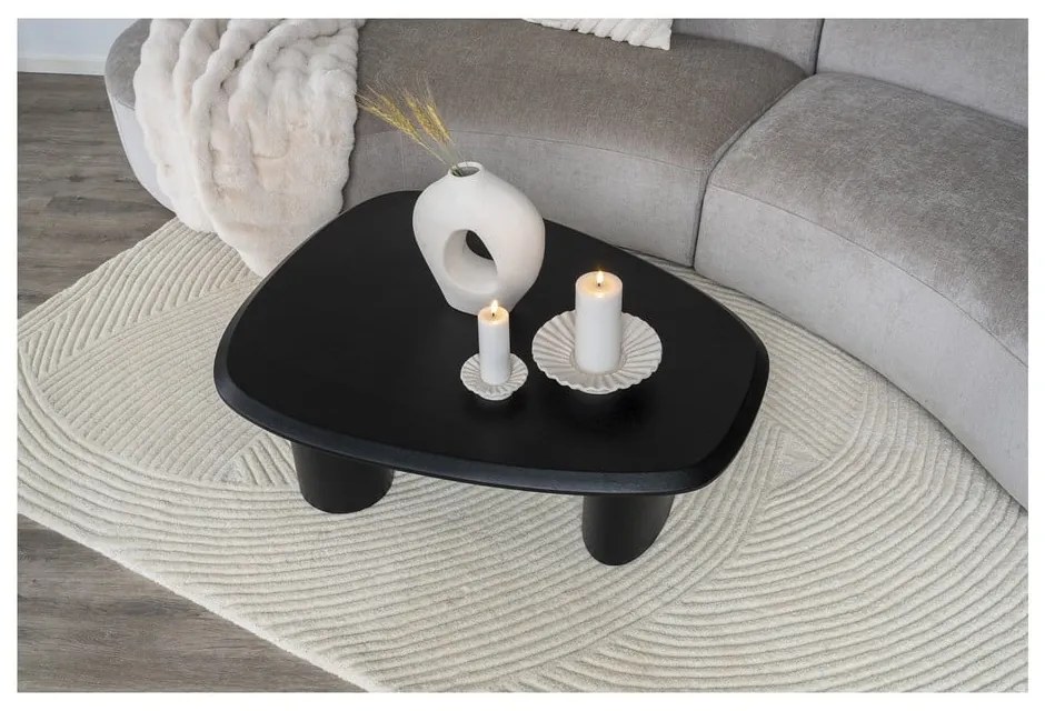 Czarny stolik z blatem w dekorze jesionu 78x96 cm Tirano – House Nordic