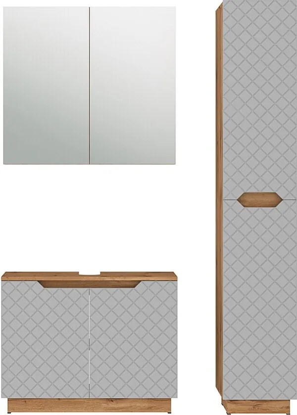 Zestaw mebli łazienkowych dąb/szary ze strukturą płytek 79.6x32x62.1 lotta