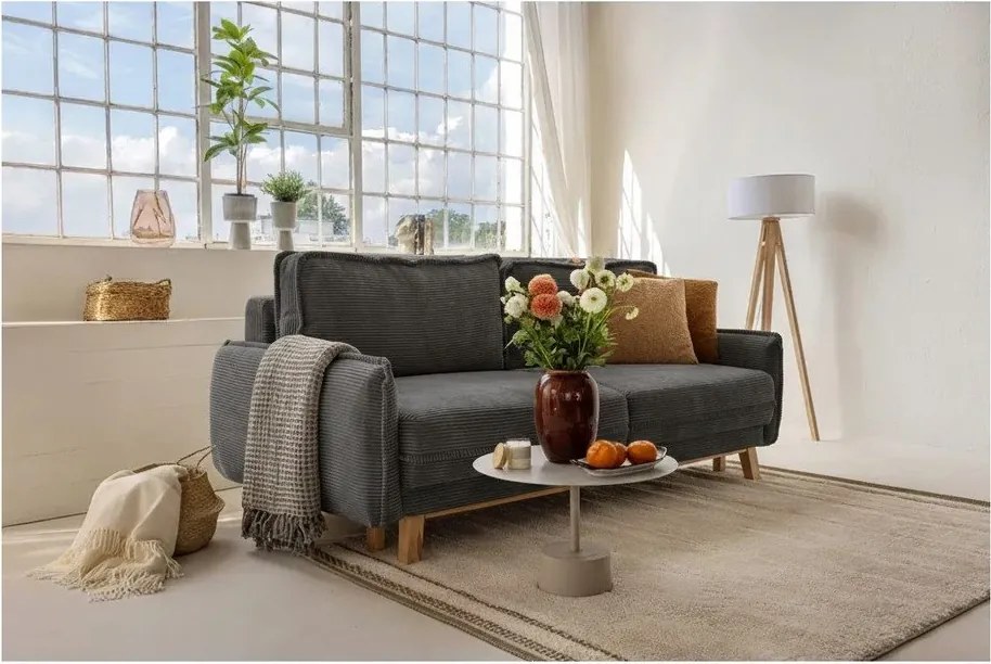 Szara sztruksowa rozkładana sofa 218 cm Tori – Bonami Selection