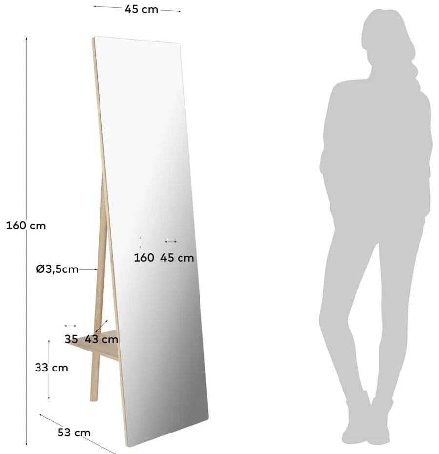 Lustro stojące z drewnianą ramą 45x160 cm Keisy – Kave Home