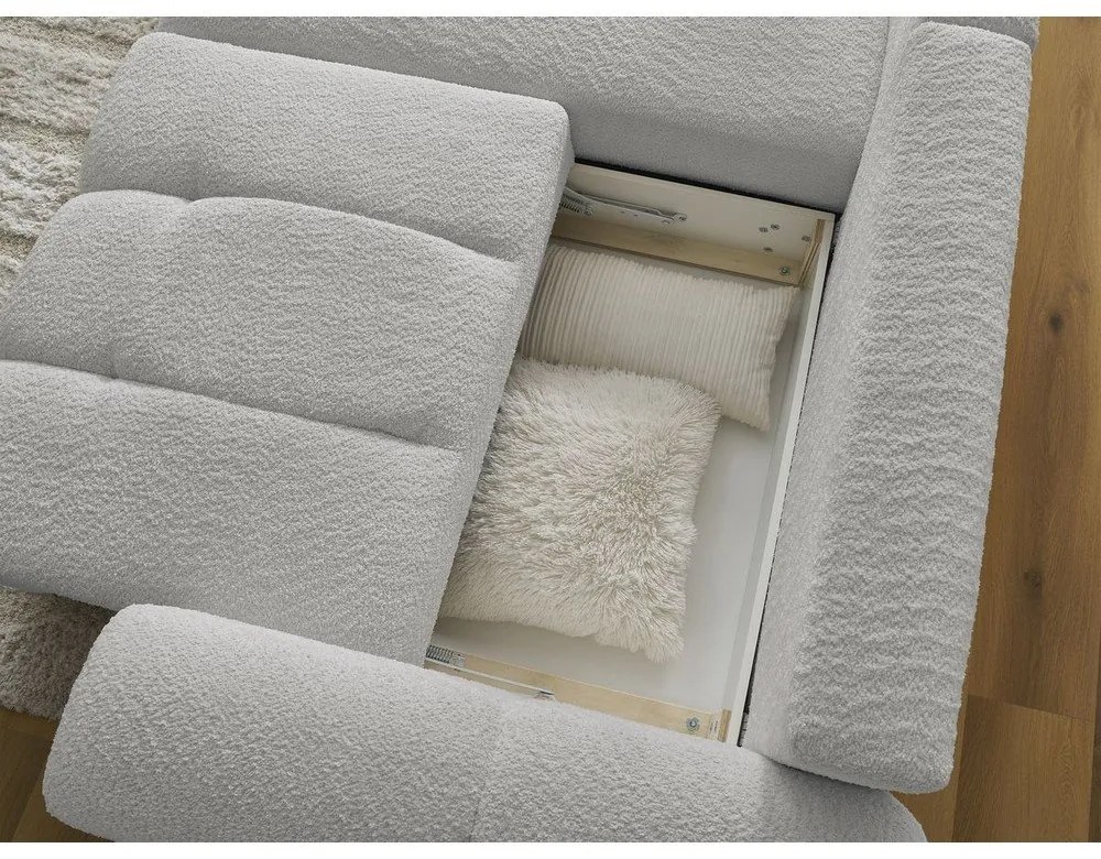 Jasnoszary rozkładany/ze schowkiem narożnik z materiału bouclé (lewostronny/z szezlongiem) Roxelane – Bobochic Paris