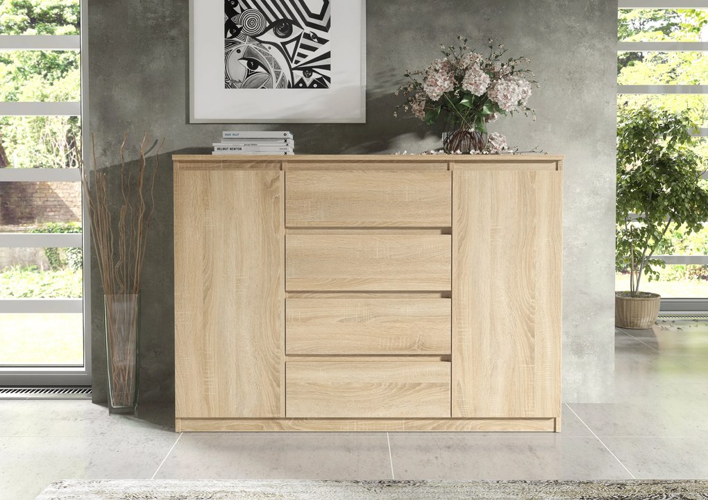 Komoda NUDO - Dąb sonoma / Front Dąb sonoma / Mat / 120 cm / 4 szuflady