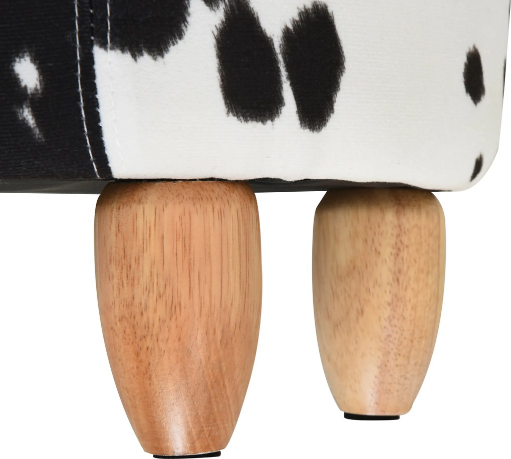 Taboret zwierzątko ozdobna pufa ze schowkiem Stołek w kształcie krowy Czarno-biały z naturalnymi akcentami | Aosom PL