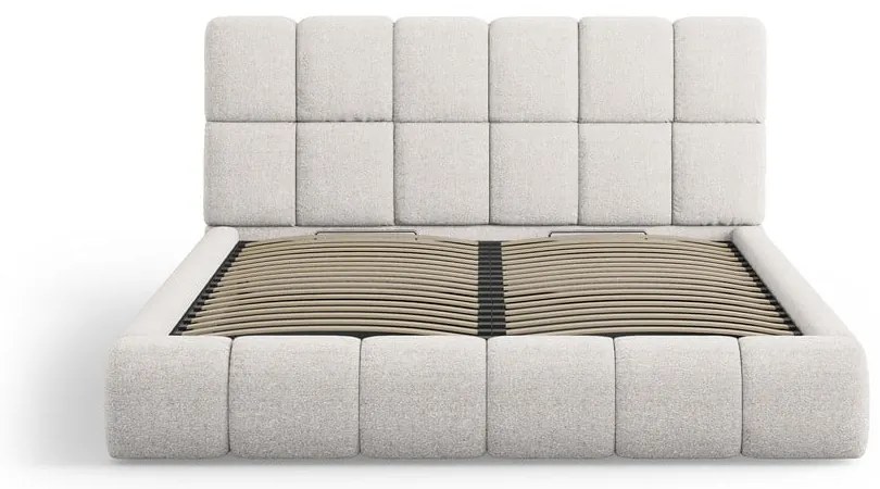 Jasnoszare tapicerowane łóżko dwuosobowe ze schowkiem i stelażem 200x200 cm Bellis – Micadoni Home