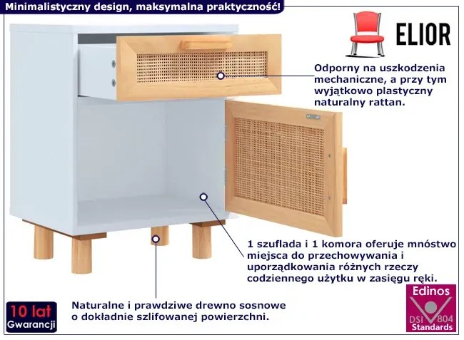 Biała skandynawska szafka nocna z szufladą A5-Z96