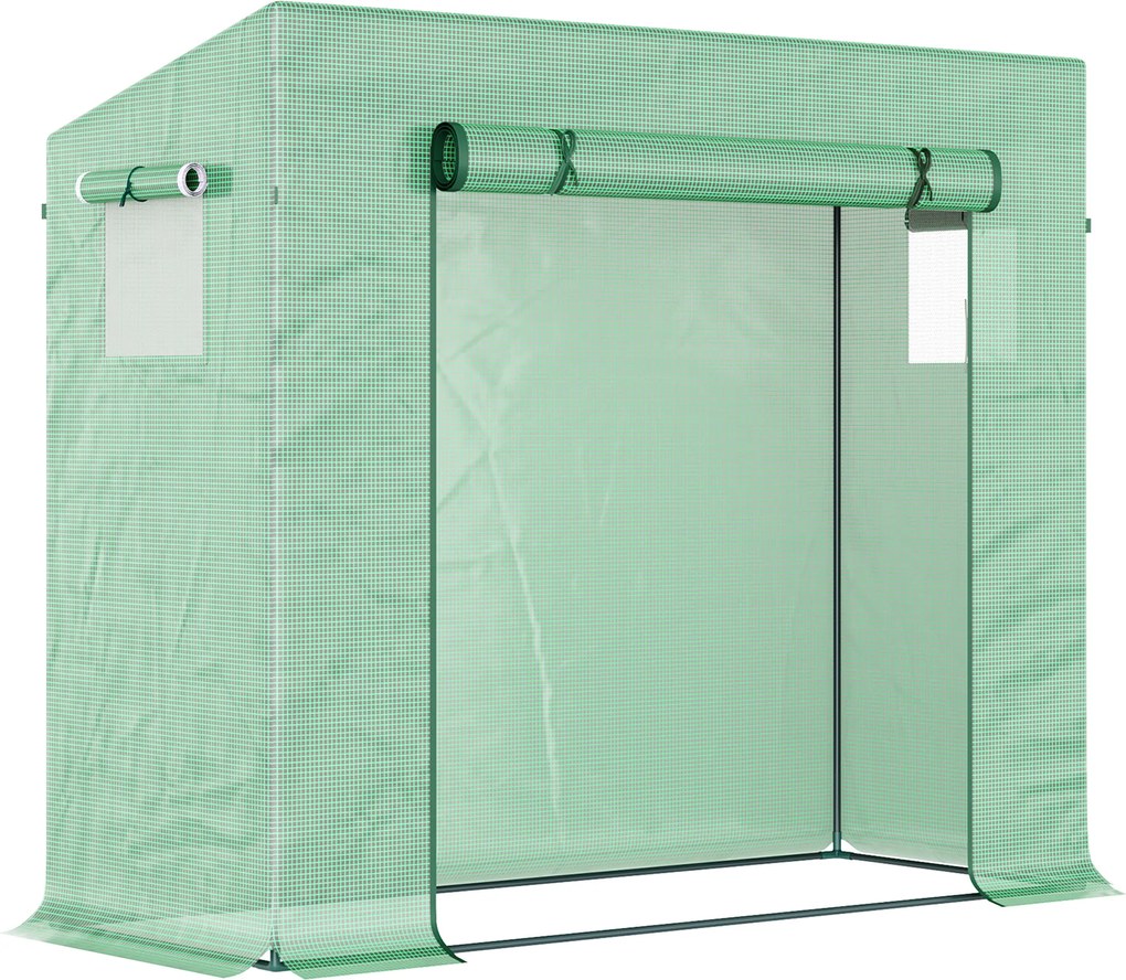 Outsunny Foliowa Szklarnia, Szklarnia z Drzwiami Rolowanymi, Bocznym Oknem, dla Ogrodu, ze Stali, Tworzywa Sztucznego, 200 x 76 x 168 cm, Zielona