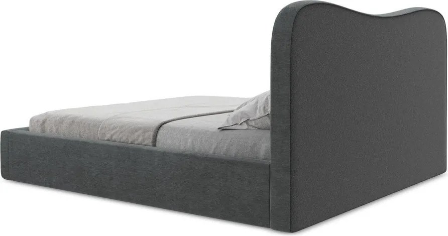 Ciemnoszare tapicerowane łóżko dwuosobowe ze schowkiem ze stelażem 160x200 cm Kahai – Makamii