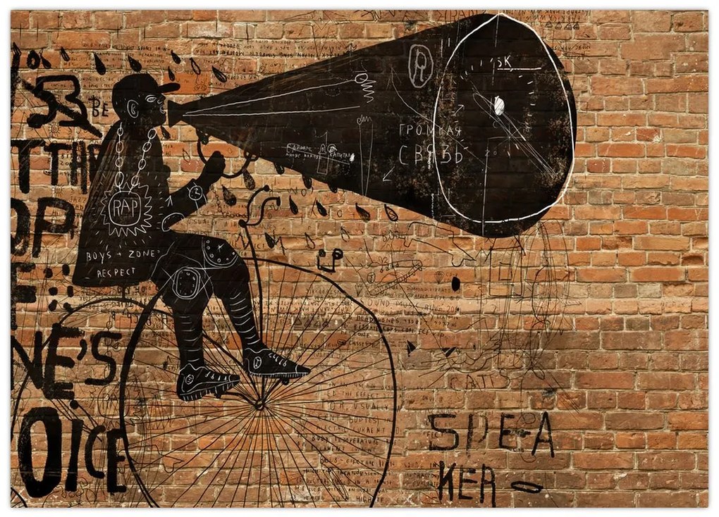 Obraz - Mężczyzna na rowerze w stylu Banksy (70x50 cm)
