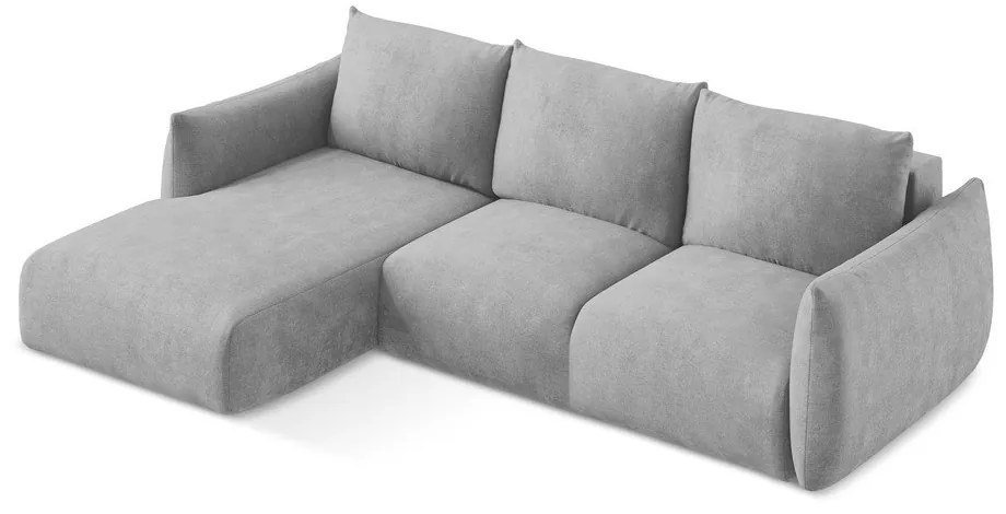 Jasnoszary rozkładany narożnik z tkaniny szenilowej (lewostronny/z szezlongiem) Leila – Makamii