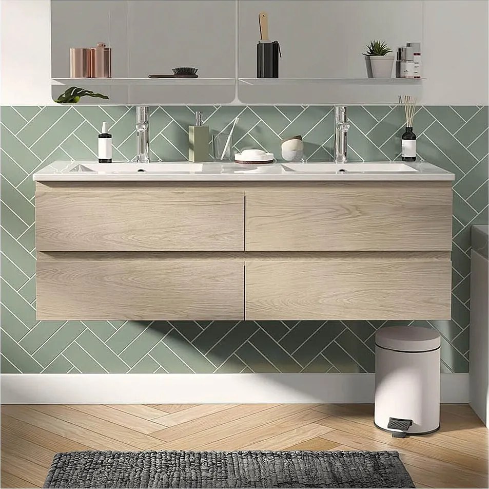 Podwójna szafka pod umywalkę 120 cm z ceramicznym blatem i bateriami SORRENTO