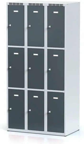 Alfa 3 Szafka skrytkowa S6, 9 schowków, 1800 x 900 x 500 mm, zamek obrotowy, drzwi ciemnoszare