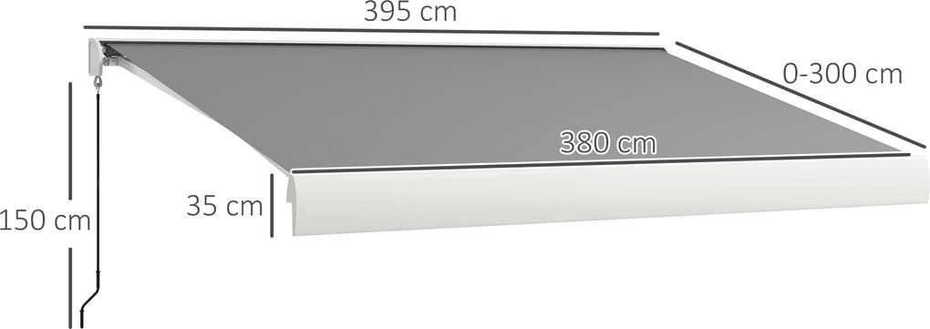 Outsunny Markiza, elektryczna/ręczna, w pełni kasetowa, pilot zdalnego sterowania, rama aluminiowa, 4 x 3 m, Jasnoszary