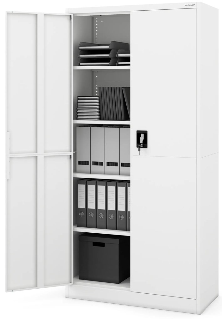 Biurowa szafa metalowa JAN, 900 x 1850 x 400 mm, Smart: biała