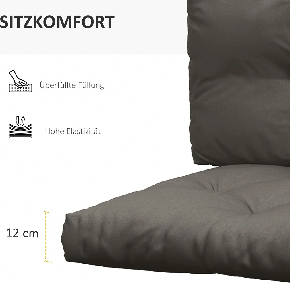 Outsunny Poduszki na palety, zestaw 3 sztuki, poduszki na ławki z ochroną UV, poduszki na meble ogrodowe, poduszki na taras, kolor ciemnoszary