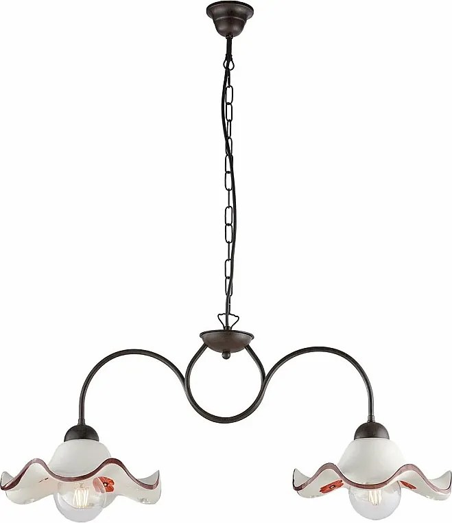 Żyrandol Anemone z czarnego lakierowanego żelaza z rdzawymi zdobieniami i ceramicznymi dyfuzorami śr. 30 cm, biały i brązowy, 2 lampy, dł. 81 x 30 cm