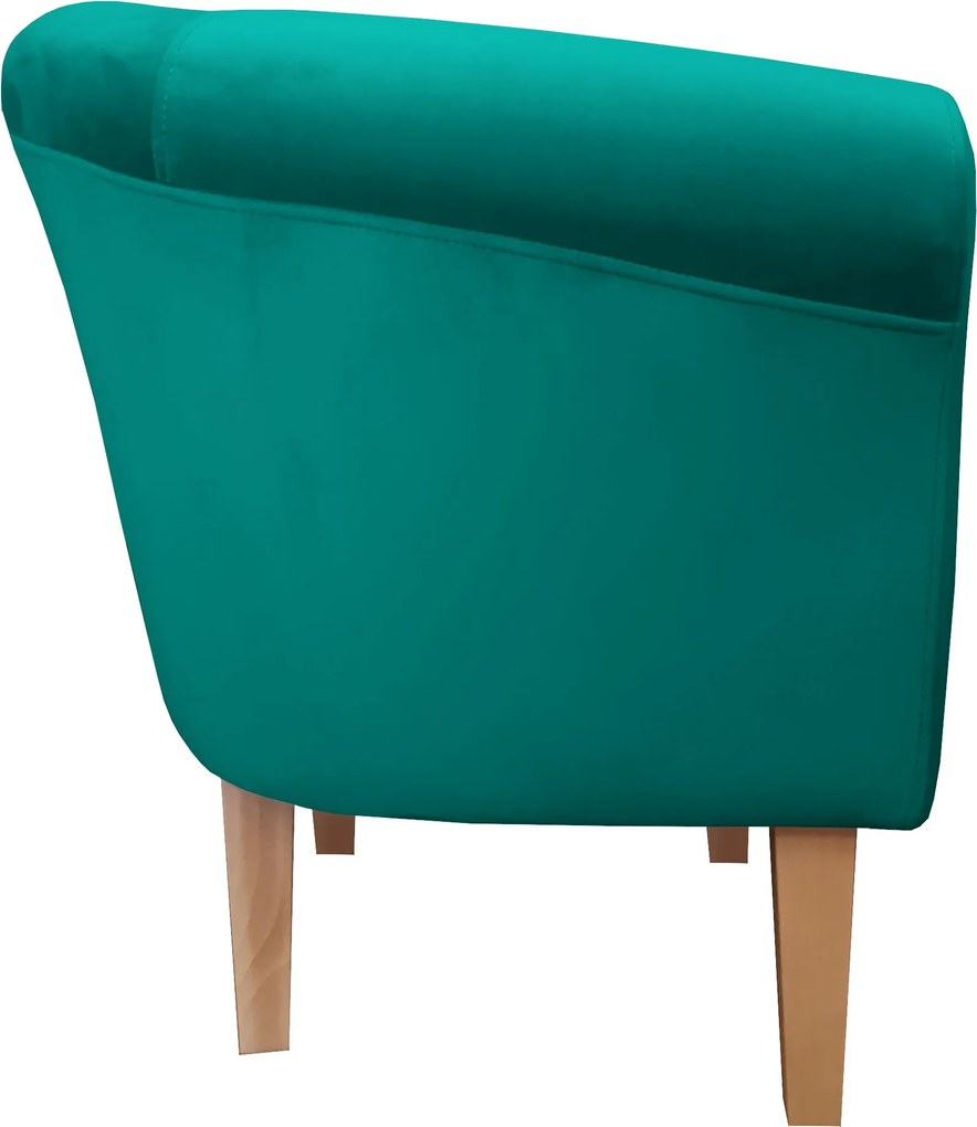 Fotel Milo tkanina Welur wygodny fotel tapicerowany do salonu i sypialni : Kolor nogi - Drewno, Kolor tkaniny - VELVET - MG20, Wysokość nogi - 20 cm