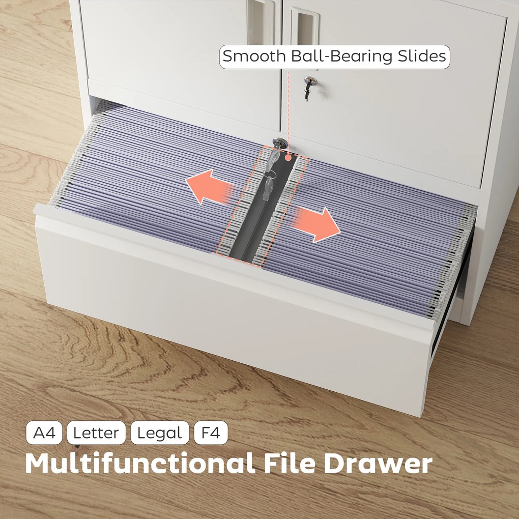 HOMCOM Szafa na akta Szafa biurowa Zamykana Szafa wielofunkcyjna ze stali z 2 drzwiami, regulowanymi półkami Biała