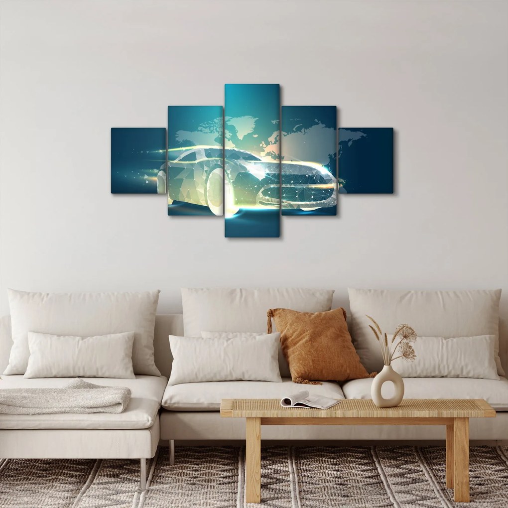 Obraz samochodu wykonany z geometrycznych kształtów (125x70 cm)