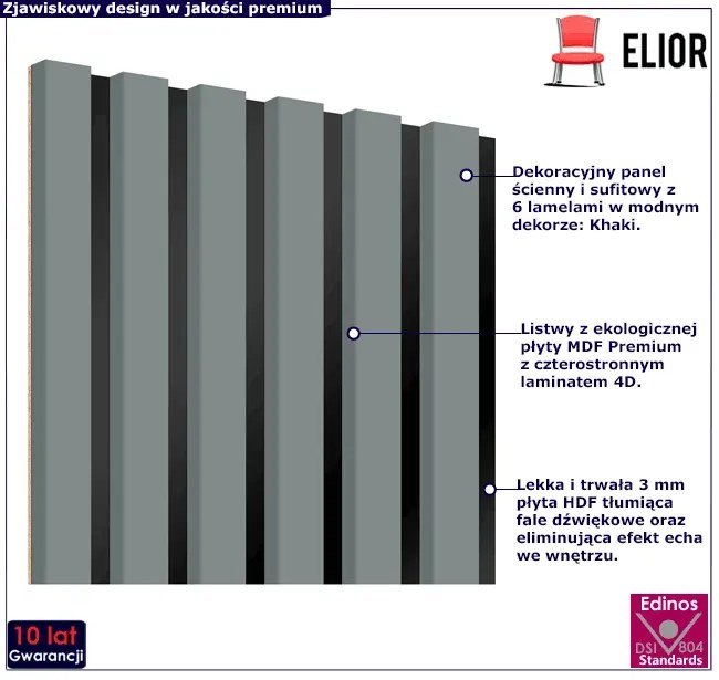 Akustyczne panele lamelowe 2 szt. khaki N7-S63