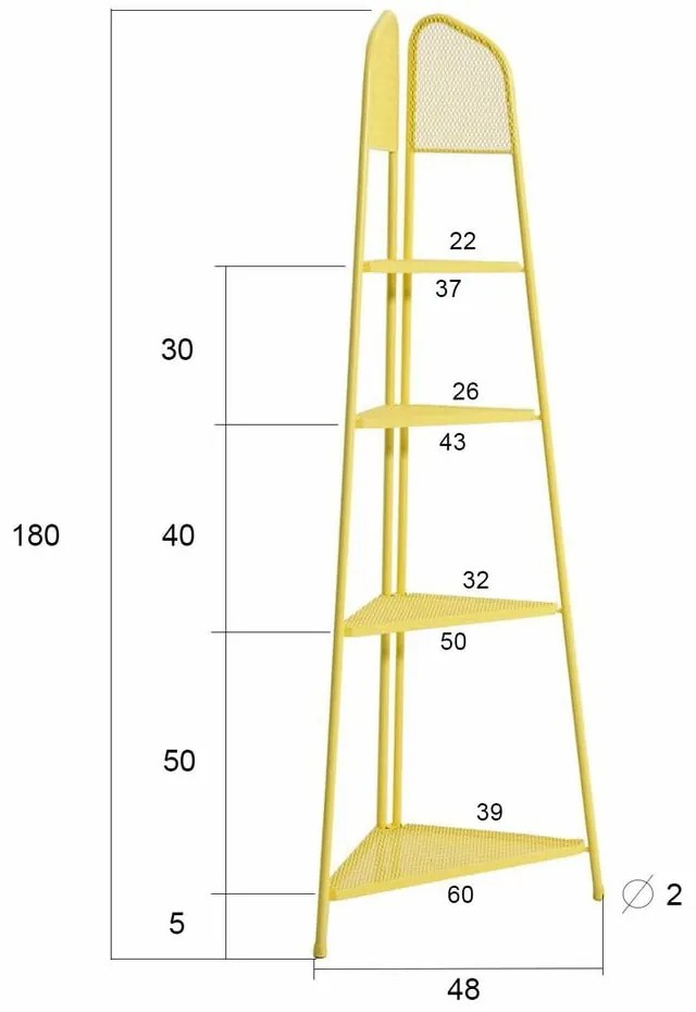 Żółta metalowa półka narożna na balkon Garden Pleasure MWH, wys. 180 cm