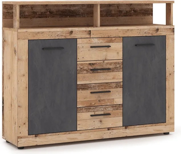 Komoda Dwudrzwiowa z Szufladami BLAGO MIDI B 119,5 cm Surowy Dąb/Grafit Loft