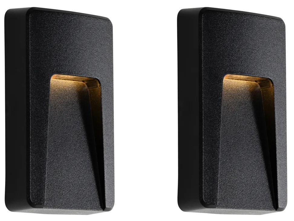 Zestaw 2 czarnych prostokątnych lamp ściennych zewnętrznych z wbudowanymi diodami LED IP65 - Gem