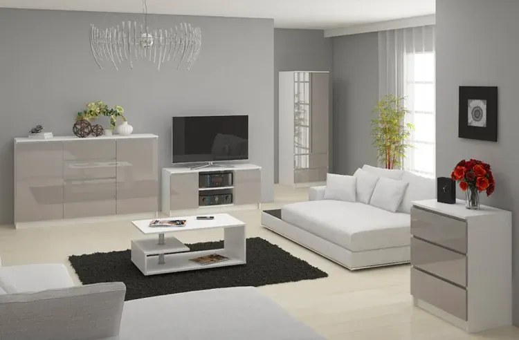 Nowoczesna Komoda Do Salonu Biała + Metalik Połysk H0-C61