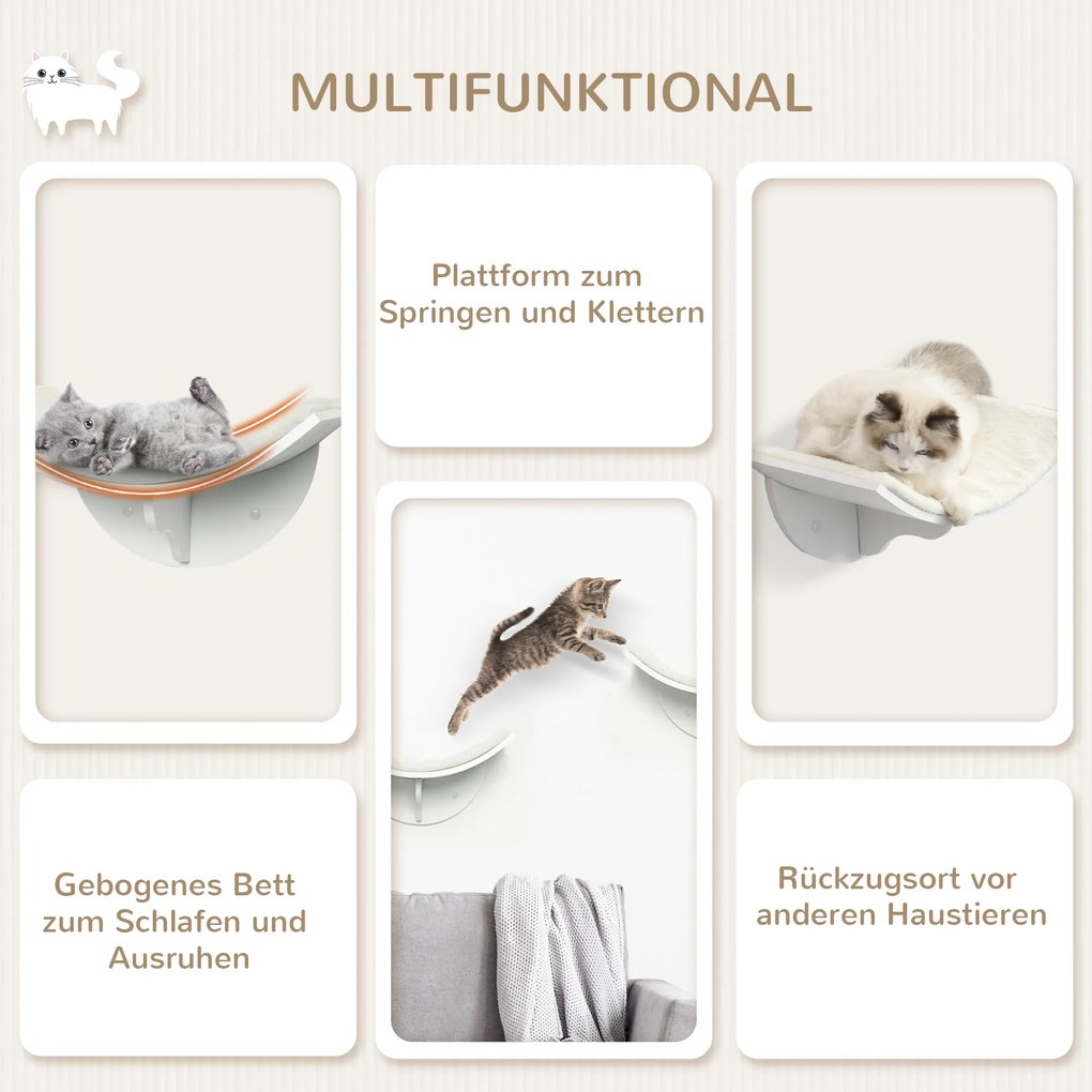 PawHut Regał dla kota, montaż ścienny, miękka leżanka, do 10kg, 41x28x21cm, Biały