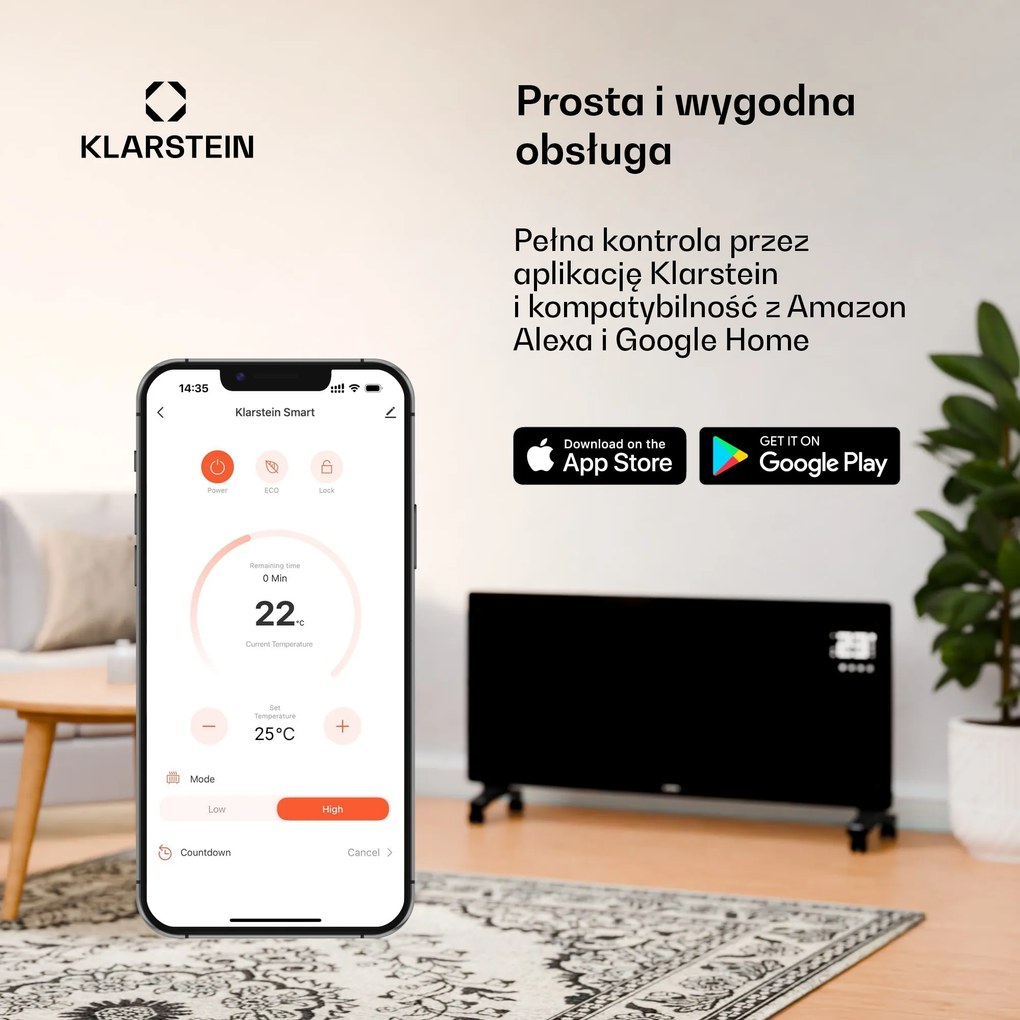 Klarstein Wonderglass Smart 480W 57,6x90cm Panel na podczerwień Czarny