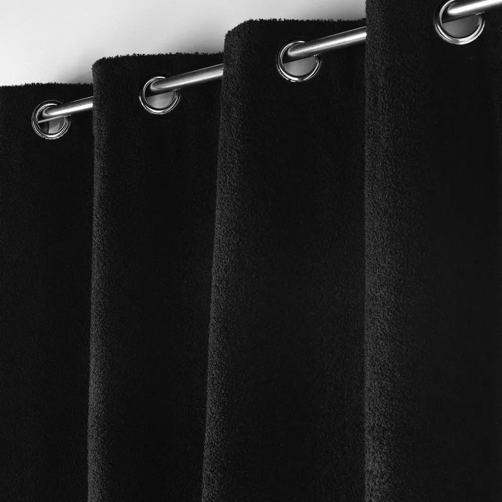 Czarna zasłona z materiału bouclé 140x240 cm Wooly – douceur d'intérieur
