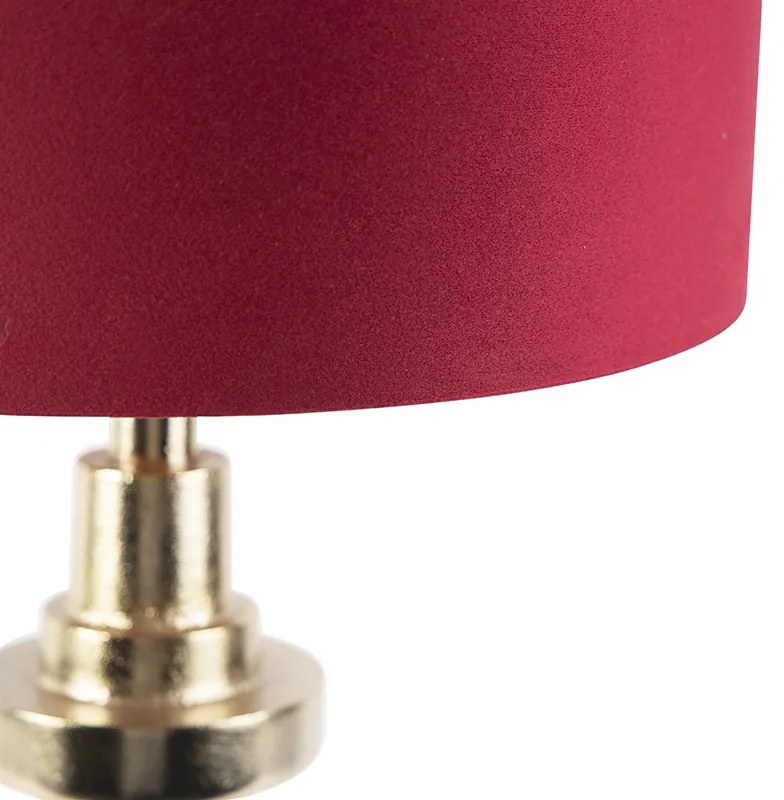 Lampa stołowa art deco z czerwonym aksamitnym abażurem 35 cm - Diverso ArtDeco Oswietlenie wewnetrzne
