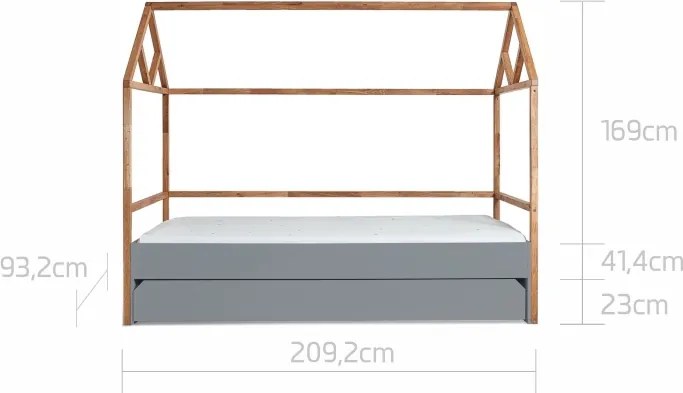 Łóżko dziecięce domek z szufladą Lotta Grey 90/200