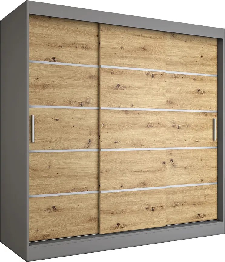 Szafa przesuwna antracyt + dąb artisan 200 cm E6-N65