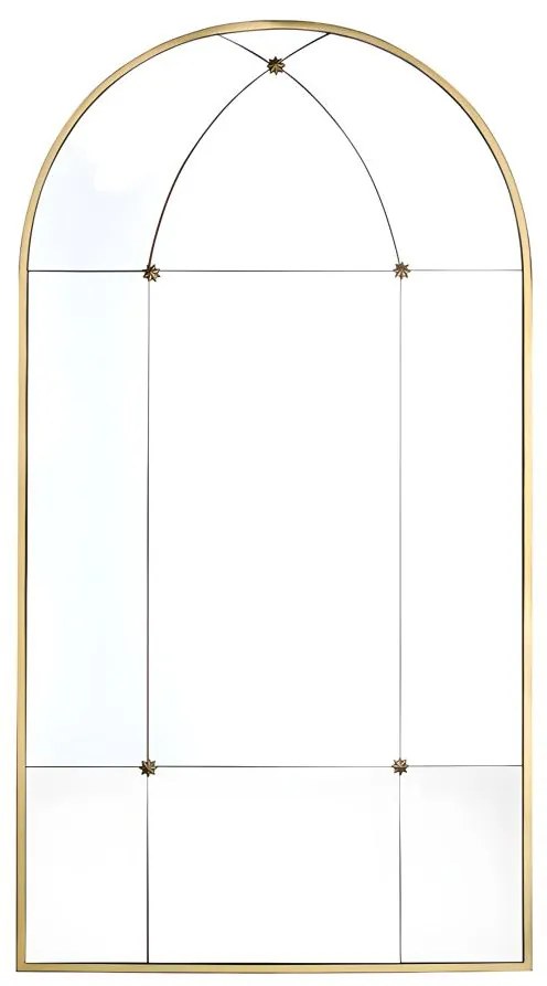Lustro vintage w kształcie okna z metalu PALMYRE - Dł. 80 x Wys. 150 cm - Stare złoto