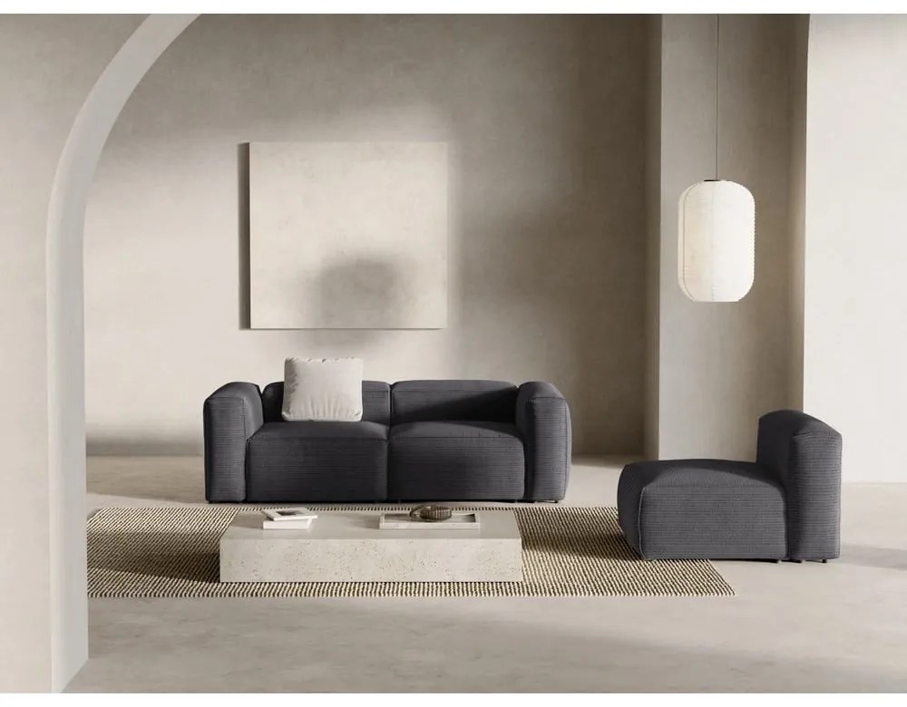 Ciemnoszara sztruksowa sofa 224 cm Bergamo – Cosmopolitan Design