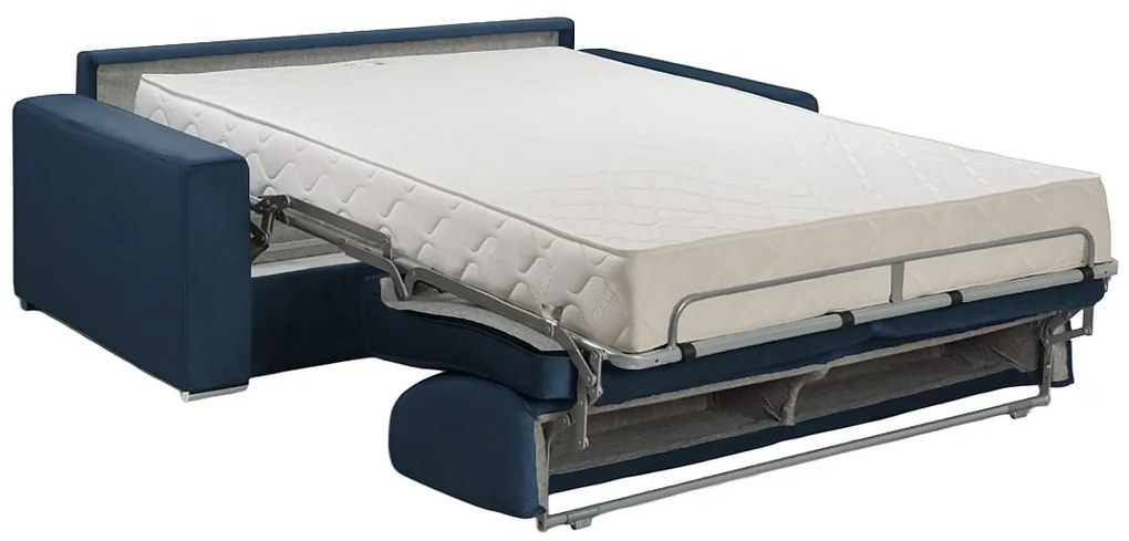 Kanapa 4-osobowa z ekspresowym mechanizmem rozkładania z weluru CALITO - Granatowy - Wymiary miejsca do spania: 160 cm - Materac 22 cm z pamięcią kształtu
