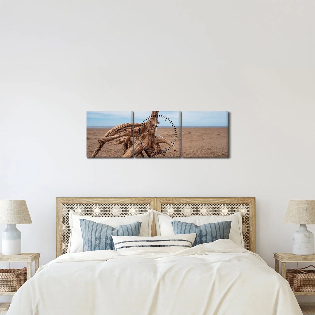 Obraz - Zmyte przez morze (z zegarem) (90x30 cm)