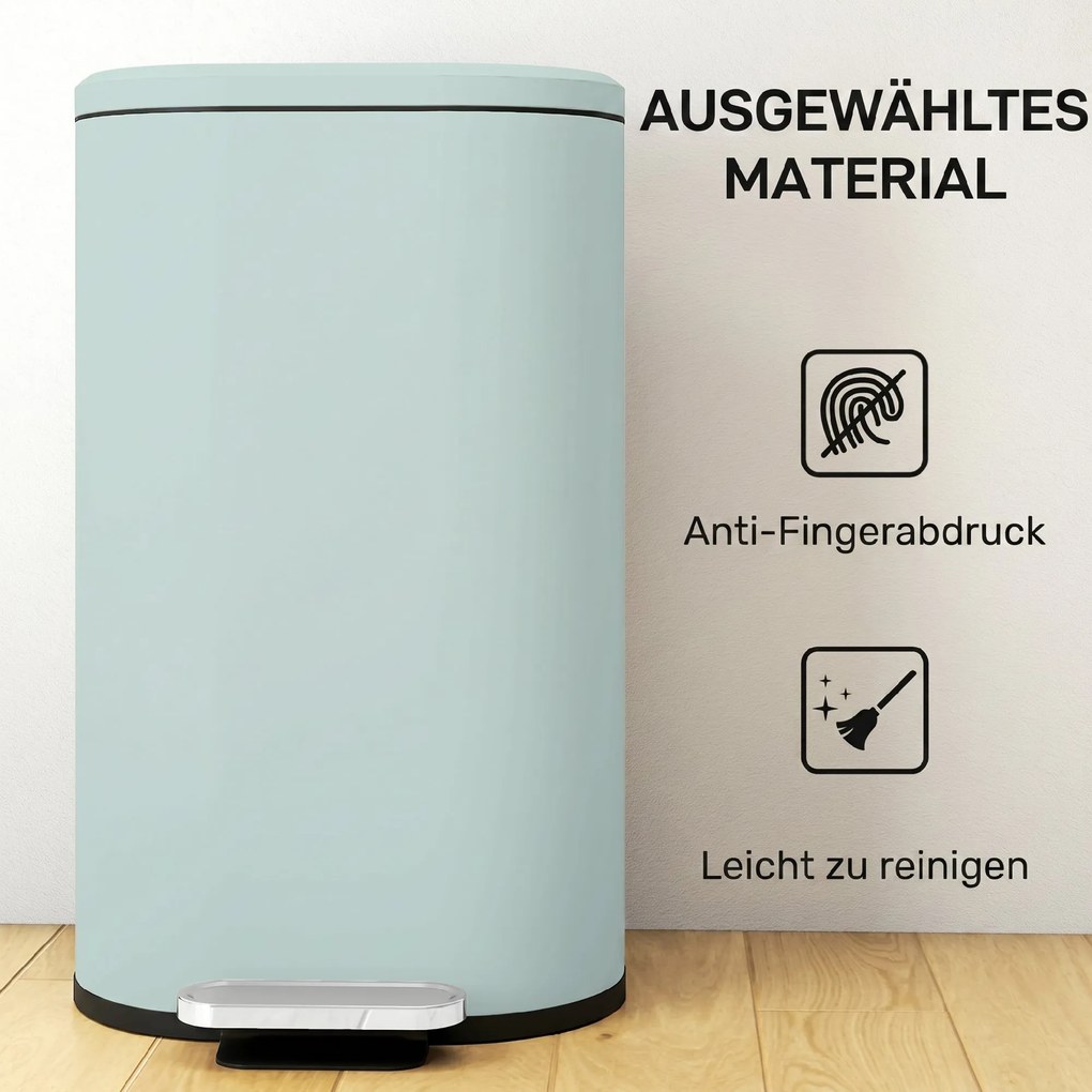 HOMCOM Kosz na śmieci kuchenny 30 l kosz na pedał z pokrywą soft-close, metalowy pedał, zielony, 36,5 x 31 x 61 cm | Aosom PL