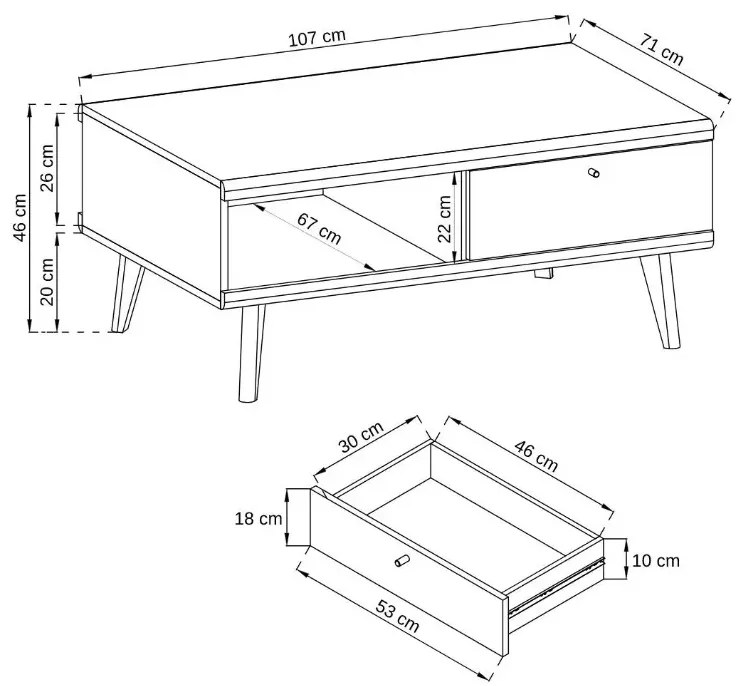 Stolik kawowy VIVIERA 107x67 dąb/biały PIASKI Meble
