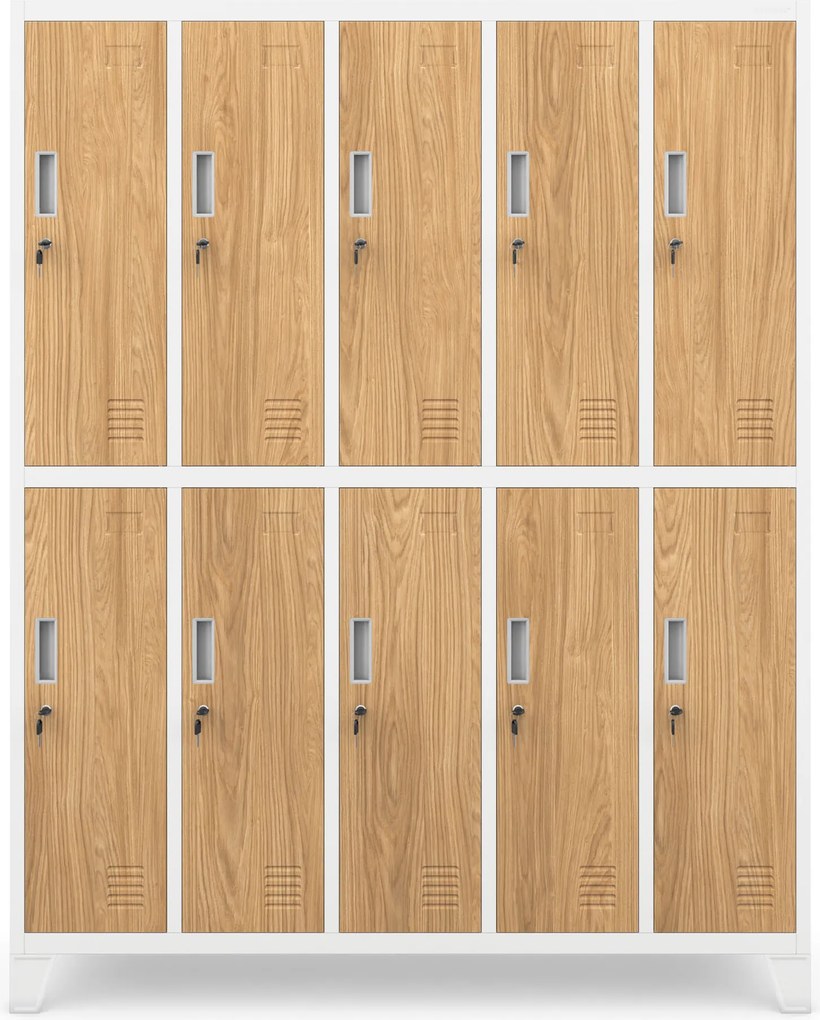 Szafa socjalna ubraniowa 10-drzwiowa biała/złoty dąb, 1360x1720x450 mm: BARTEK Eco Design