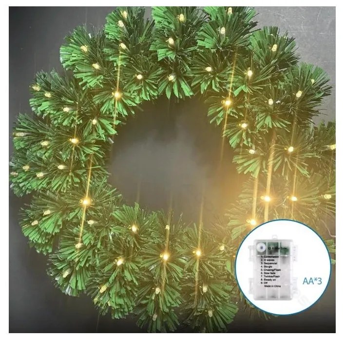 Aigostar - zewnętrzny wieniec świąteczny LED, 72 diody LED, zasilanie 3× AA, średnica 50 cm, IP44, ciepła biel