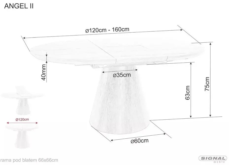 Stół okrągły rozkładany Angel II 120-160 cm efekt marmuru czarny SIGNAL