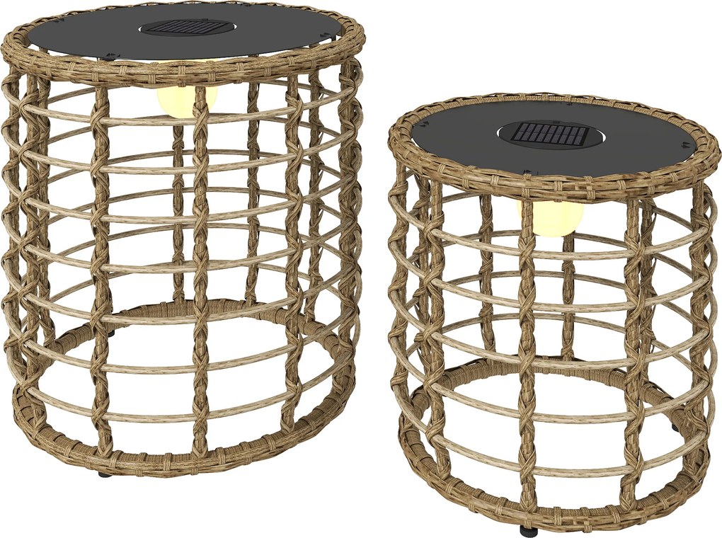 Outsunny Zestaw 2 Solarnych Lampionów Rattanowych z Czujnikiem Światła LED w Stylu Boho IP44 | Aosom PL