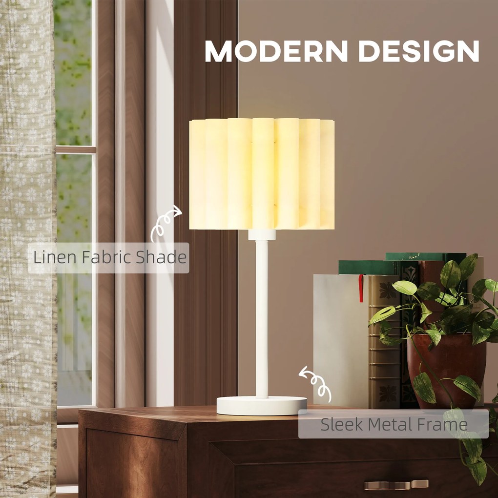 HOMCOM Lampa biurkowa w stylu retro, Lampa nocna, Plastikowy klosz, Przełącznik, Biała