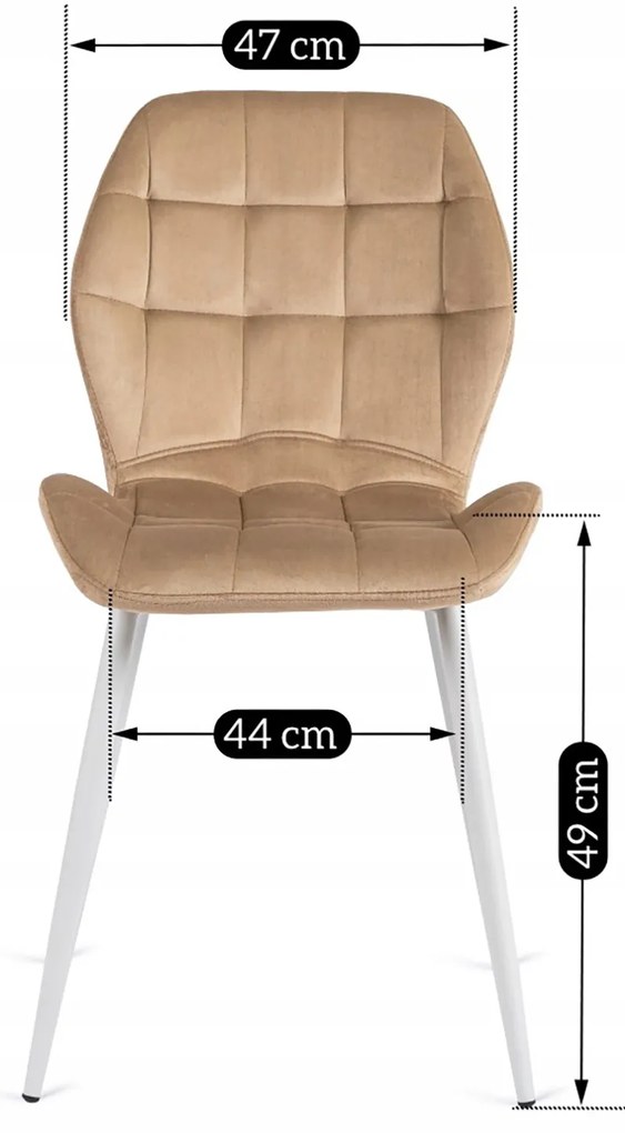 Krzesło Tapicerowane do Jadalni LUCKY Beżowe z Białymi Nogami Welurowe Nowoczesne